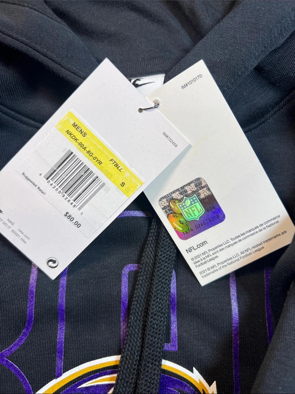 Nike Black Baltimore Ravens Hoodie with Purple & Gold Logo